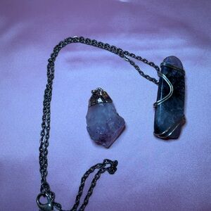 Purple Amethyst Wire Wrapped Pendant Necklace w/ Add’l Amethyst Point pendant